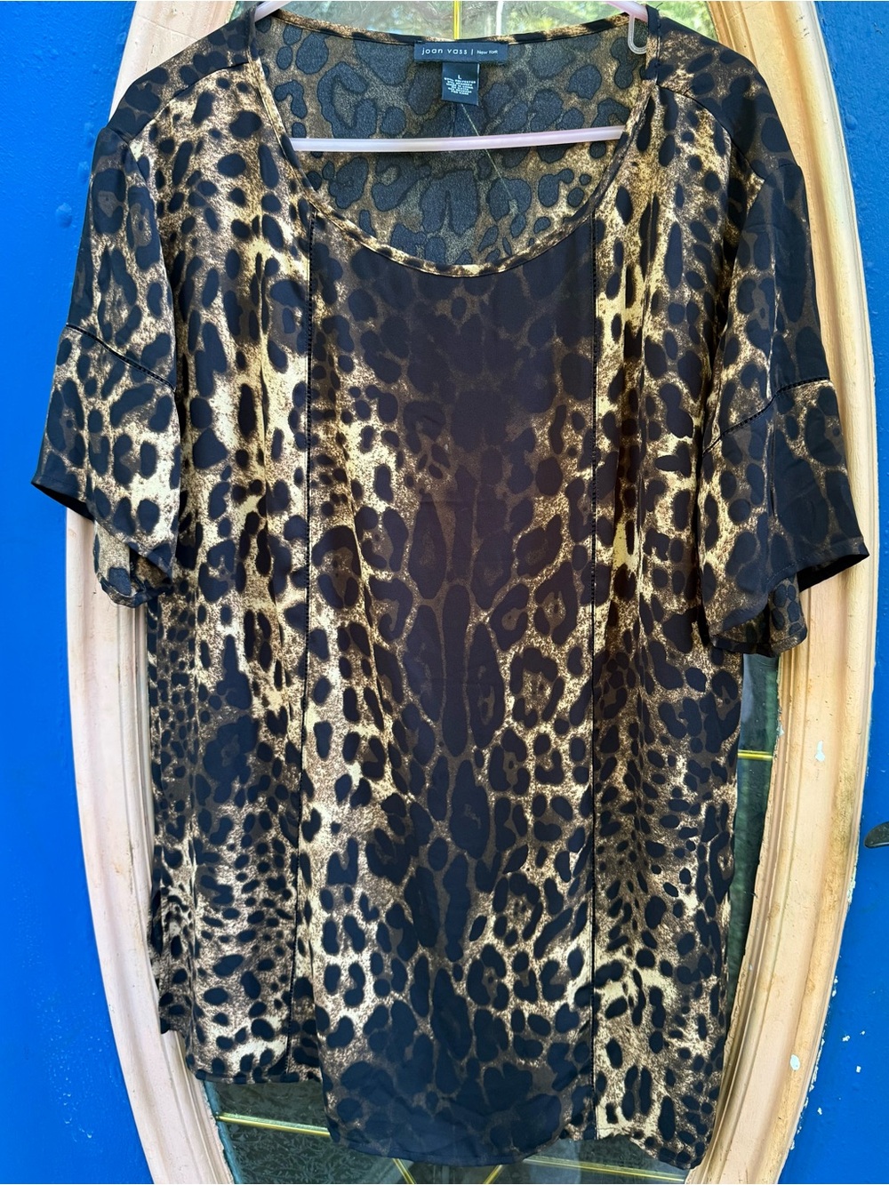 Joan Vass Black and Gold Leopard-Print Blouse
